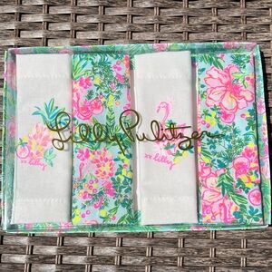 NWT Lilly Pulitzer Pink Blue Green 4 Printed Tropical Floral Reusable‎ Napkins